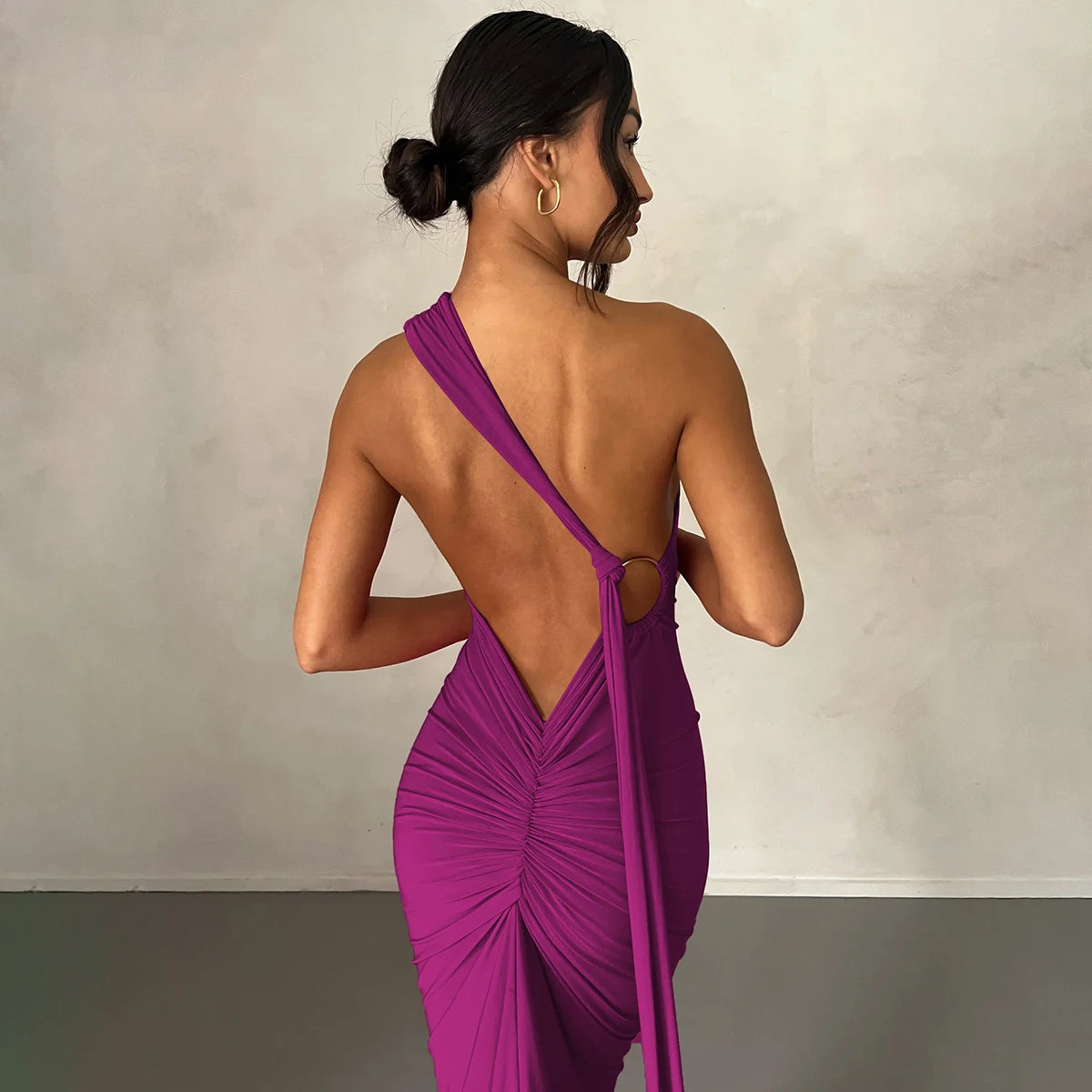 One-Shoulder Scarf Loop Maxi Dress