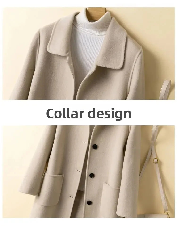 Korean Chic Double-Breasted Cashmere Wool Coat