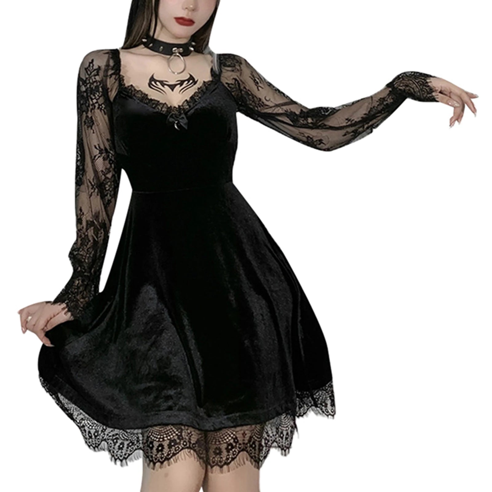 Neo Gothic Lace V-Neck Dress