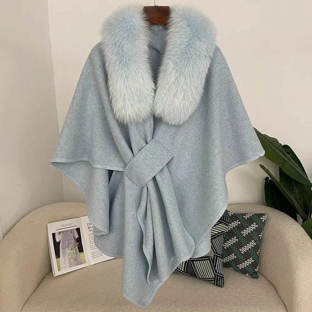 Luxury Faux Fur Cape Shawl with Belt