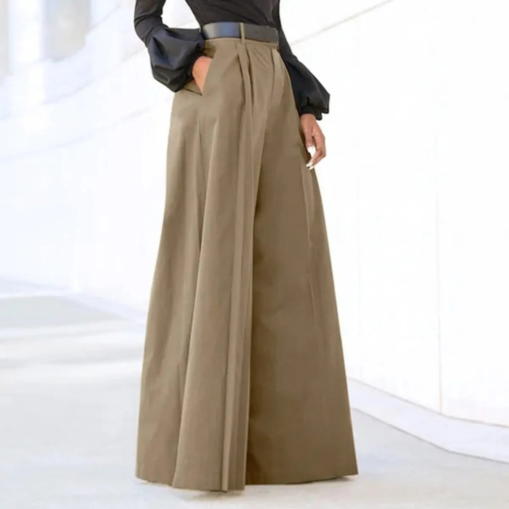 Cotton-Linen Flared Palazzo Trousers