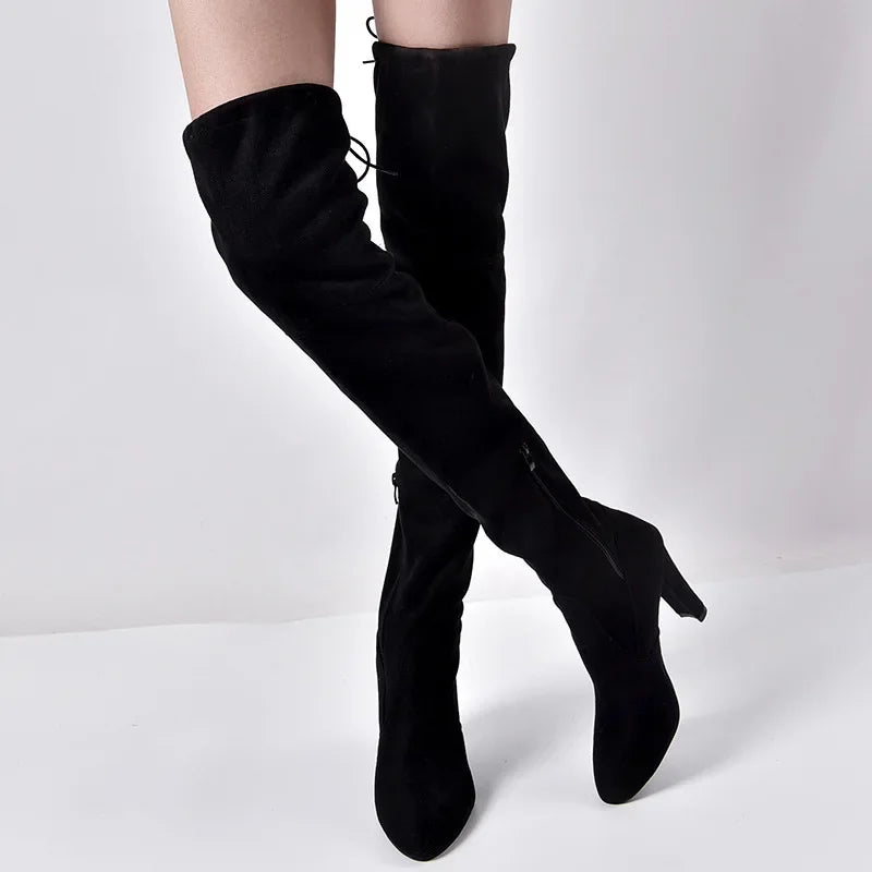 Slip-On Stretch High Heel Thigh Boots