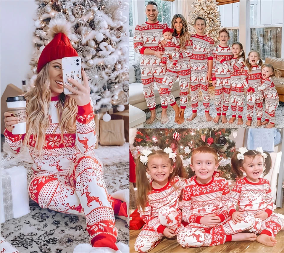 Mom & Daughter Retro Print Christmas Pajama Set