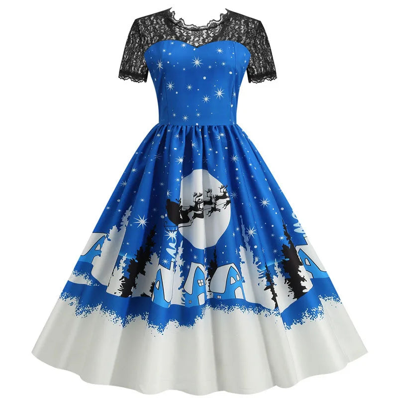 Holiday Lace-Trim Vintage Waist Dress