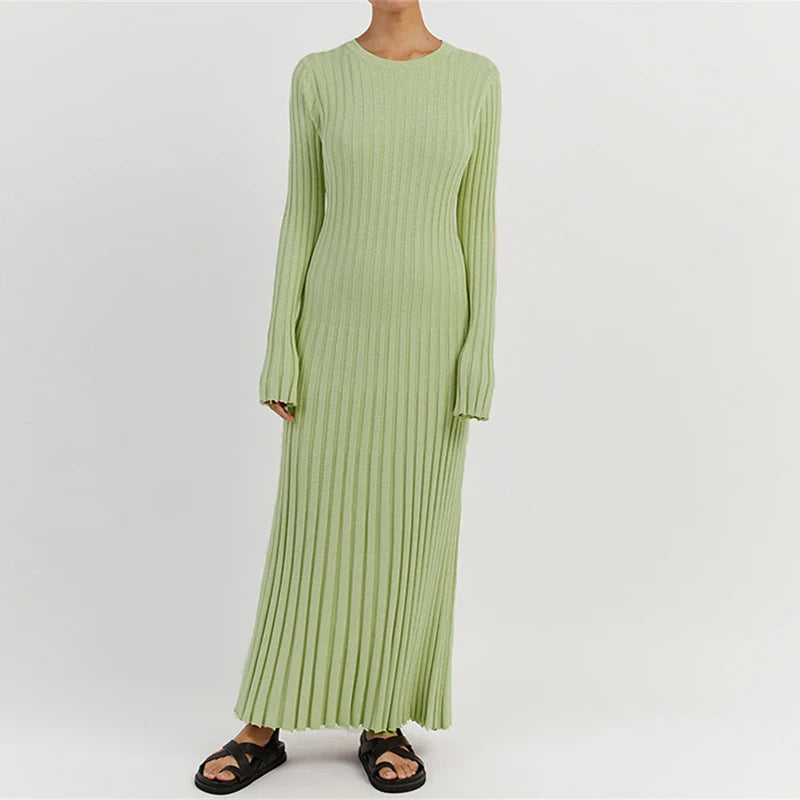 Ribbed Knit Tie-Waist Maxi Bodycon Dress