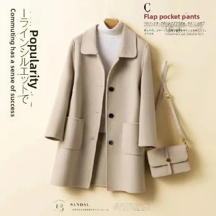 Korean Chic Double-Breasted Cashmere Wool Coat
