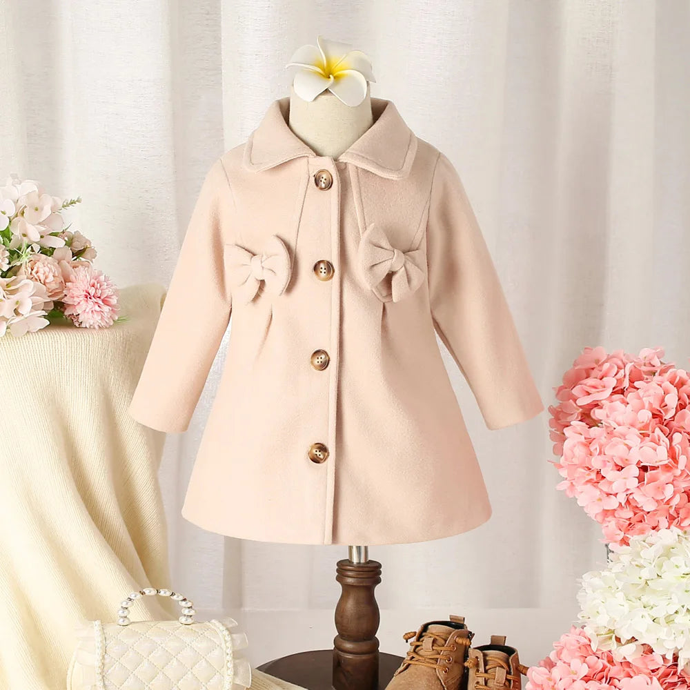 Cozy Bow-Button Cotton Coat for Baby Girls