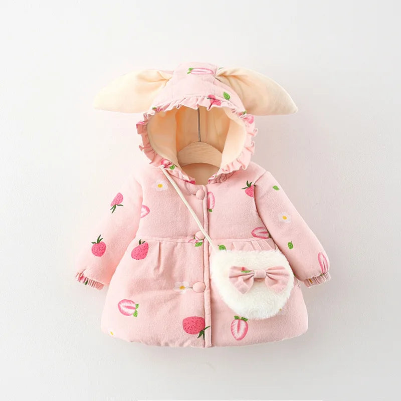 Bunny Hood Floral Winter Jacket for Toddlers
