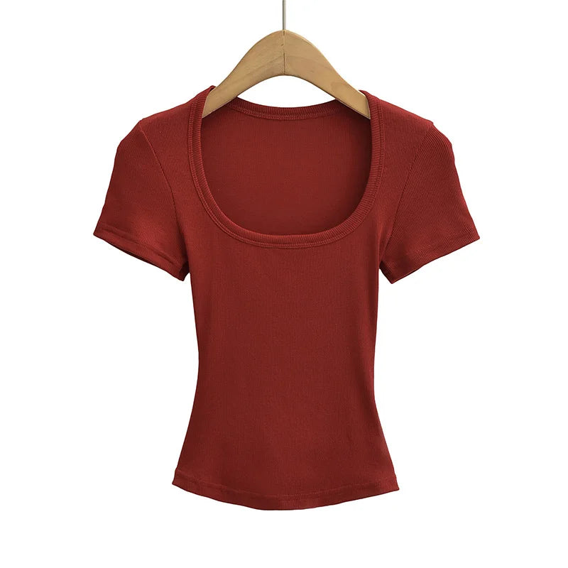 Elastic Square-Neck Crop Tee