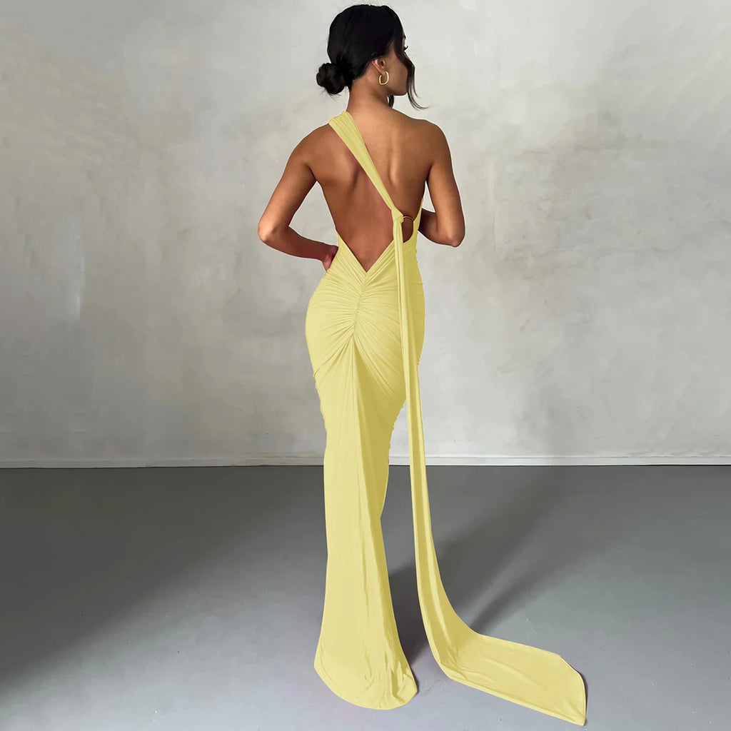 One-Shoulder Scarf Loop Maxi Dress