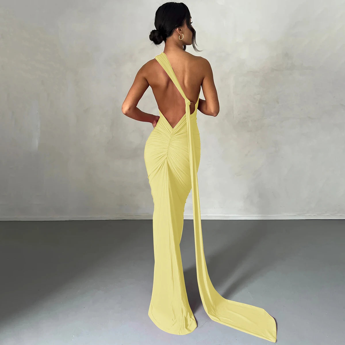 One-Shoulder Scarf Loop Maxi Dress