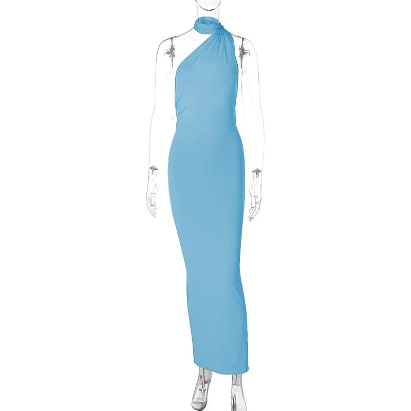 One-Shoulder Scarf Loop Maxi Dress