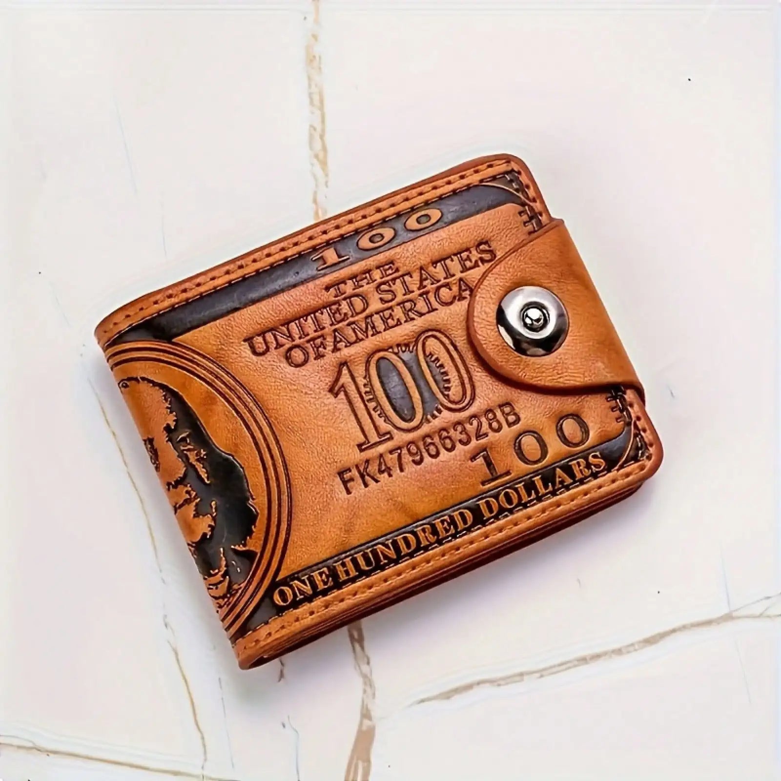 Men’s Leather Photo & Card Wallet – “100 USD Pattern