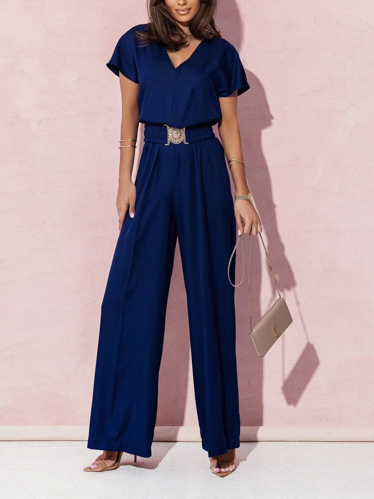 Everyday Ease V-Neck Belted Jumpsuit