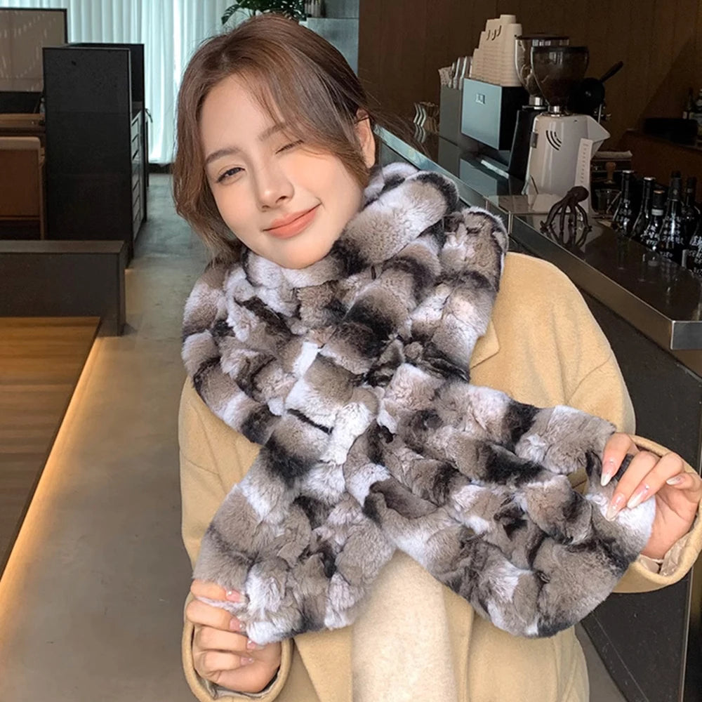 Rex Rabbit Long Knitted Fur Scarf