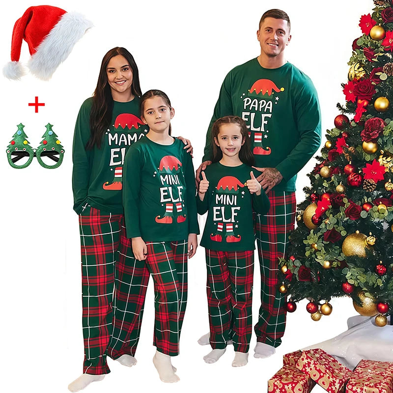 Festive Plaid & Letter Print Family Pajama Set