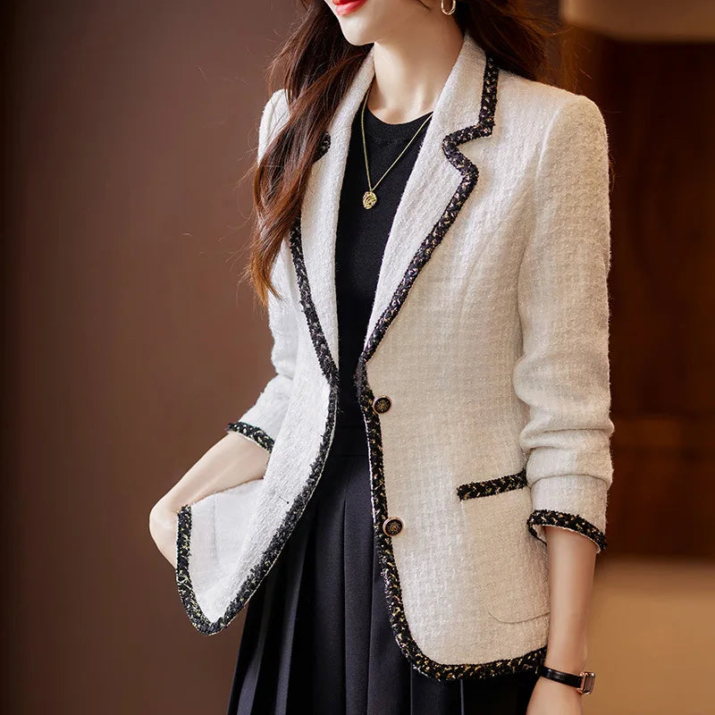 Elegant Patchwork Plaid Slim Blazer