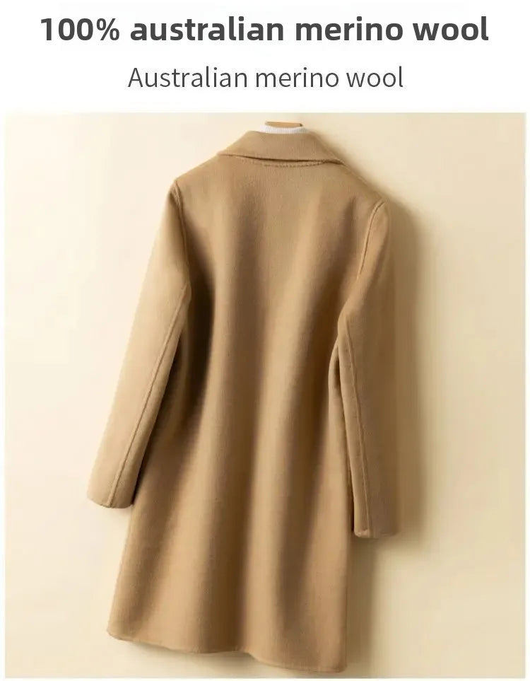 Korean Chic Double-Breasted Cashmere Wool Coat
