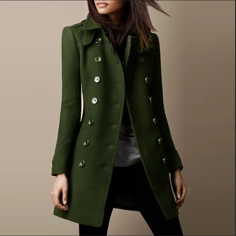 Chic Double-Breasted Wool Street Coat