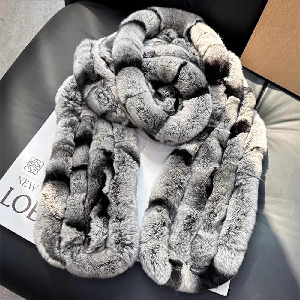 Rex Rabbit Long Knitted Fur Scarf