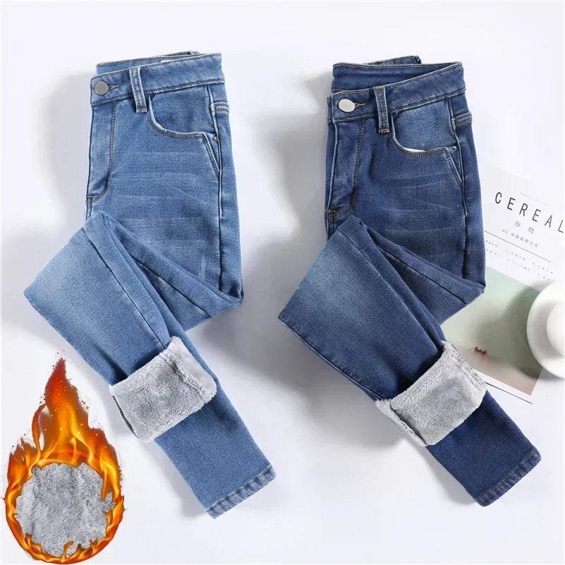 Women’s Thermal Skinny Jeans – Winter Warm Fleece Denim