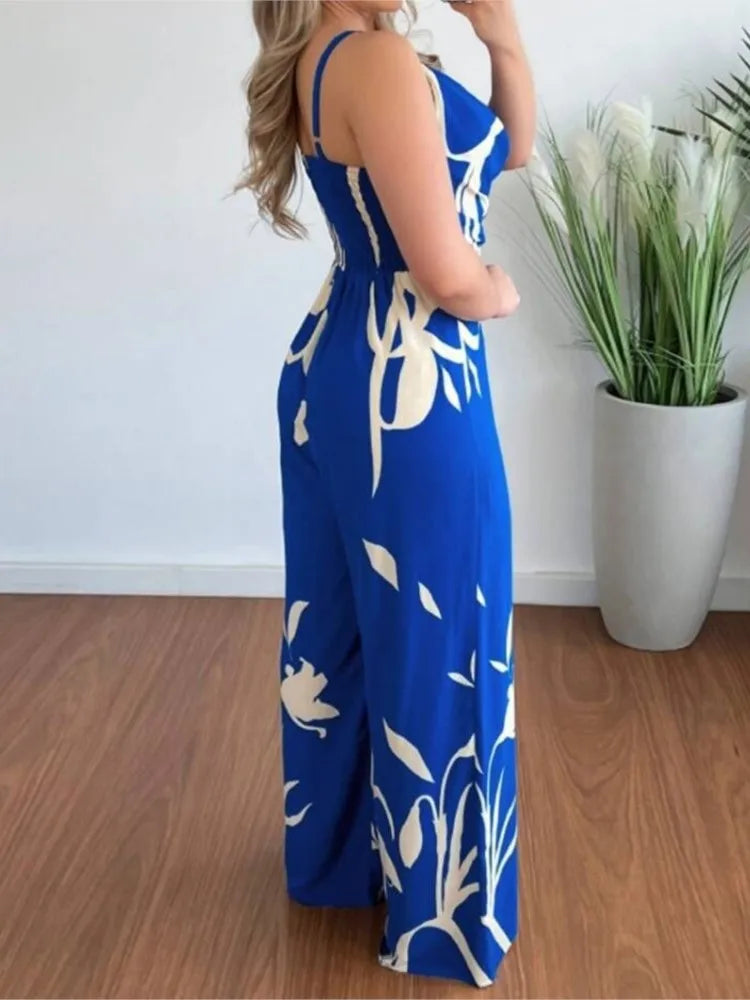 Elegant High-Waist Printed Wide-Leg Jumpsuit