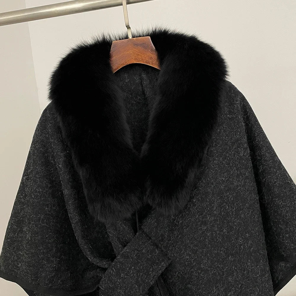 Luxury Faux Fur Cape Shawl with Belt