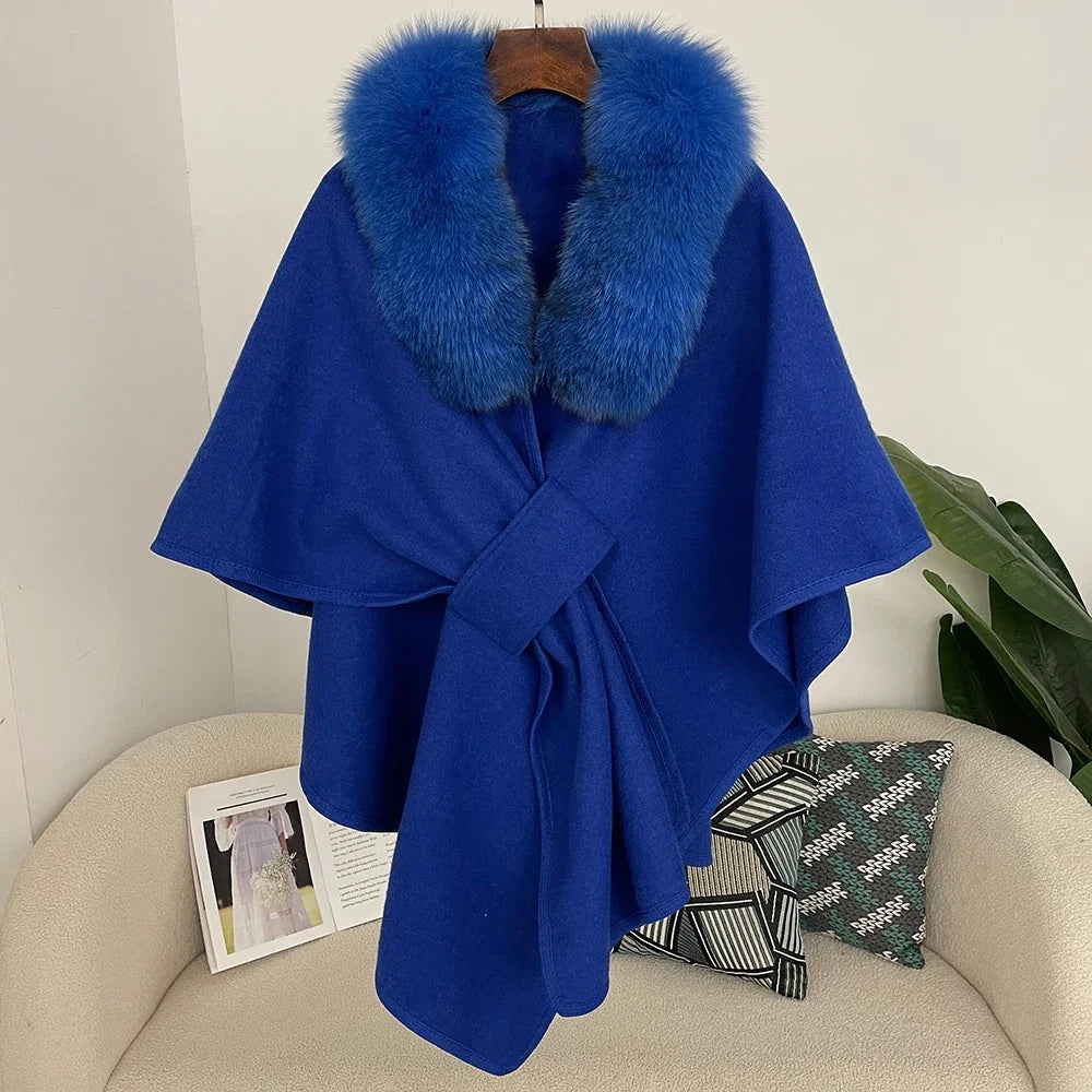Luxury Faux Fur Cape Shawl with Belt