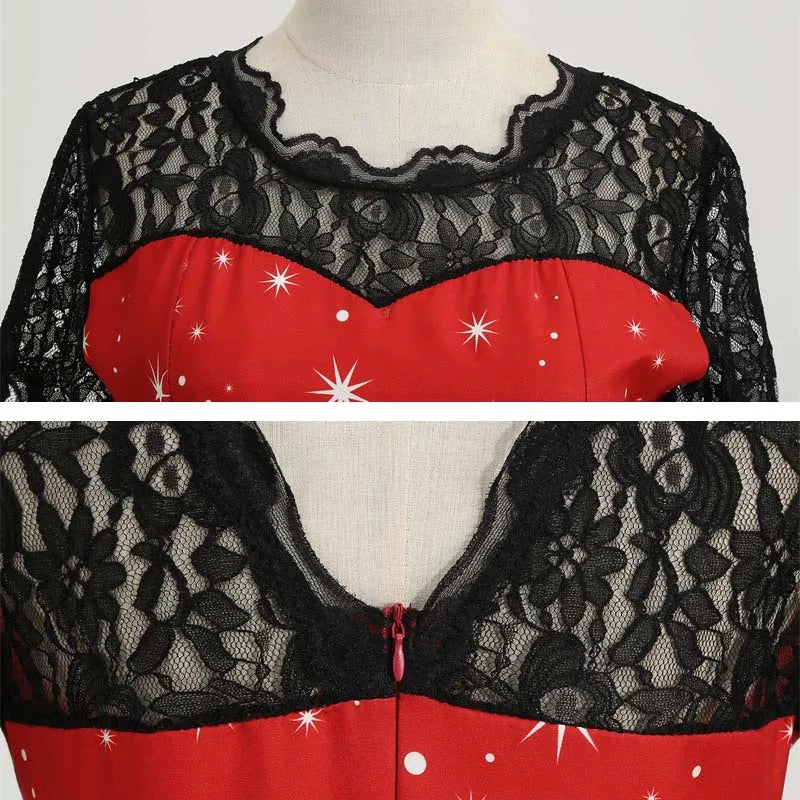 Holiday Lace-Trim Vintage Waist Dress