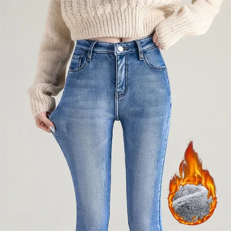 Women’s Thermal Skinny Jeans – Winter Warm Fleece Denim