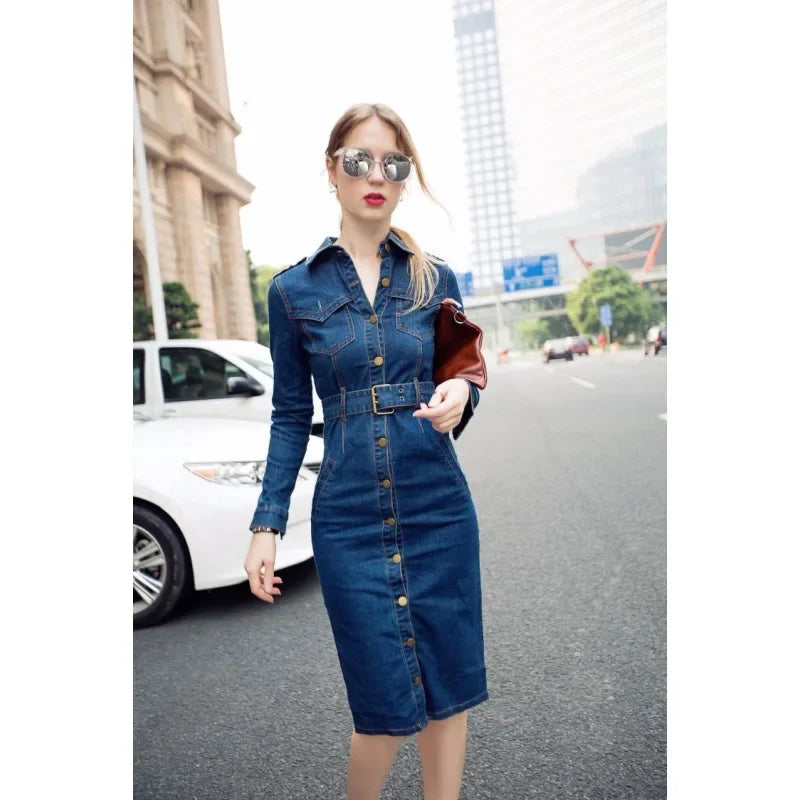 Denim Charm Slim Fit Midi Dress
