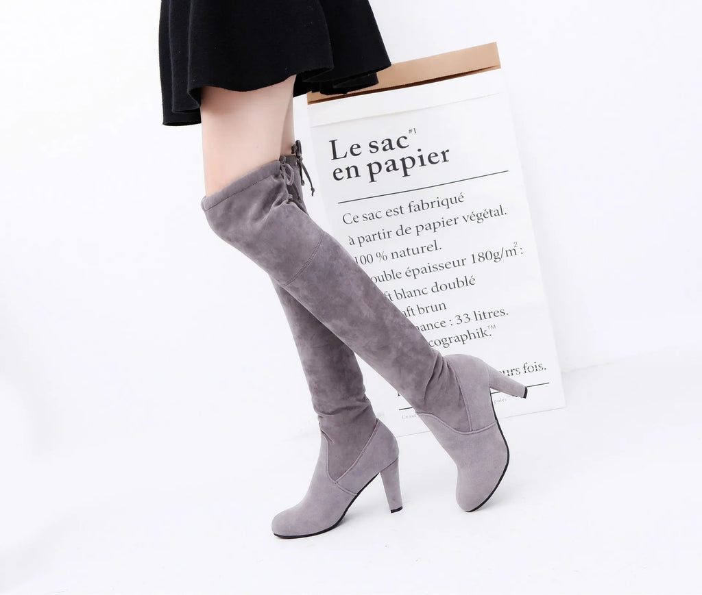Slip-On Stretch High Heel Thigh Boots