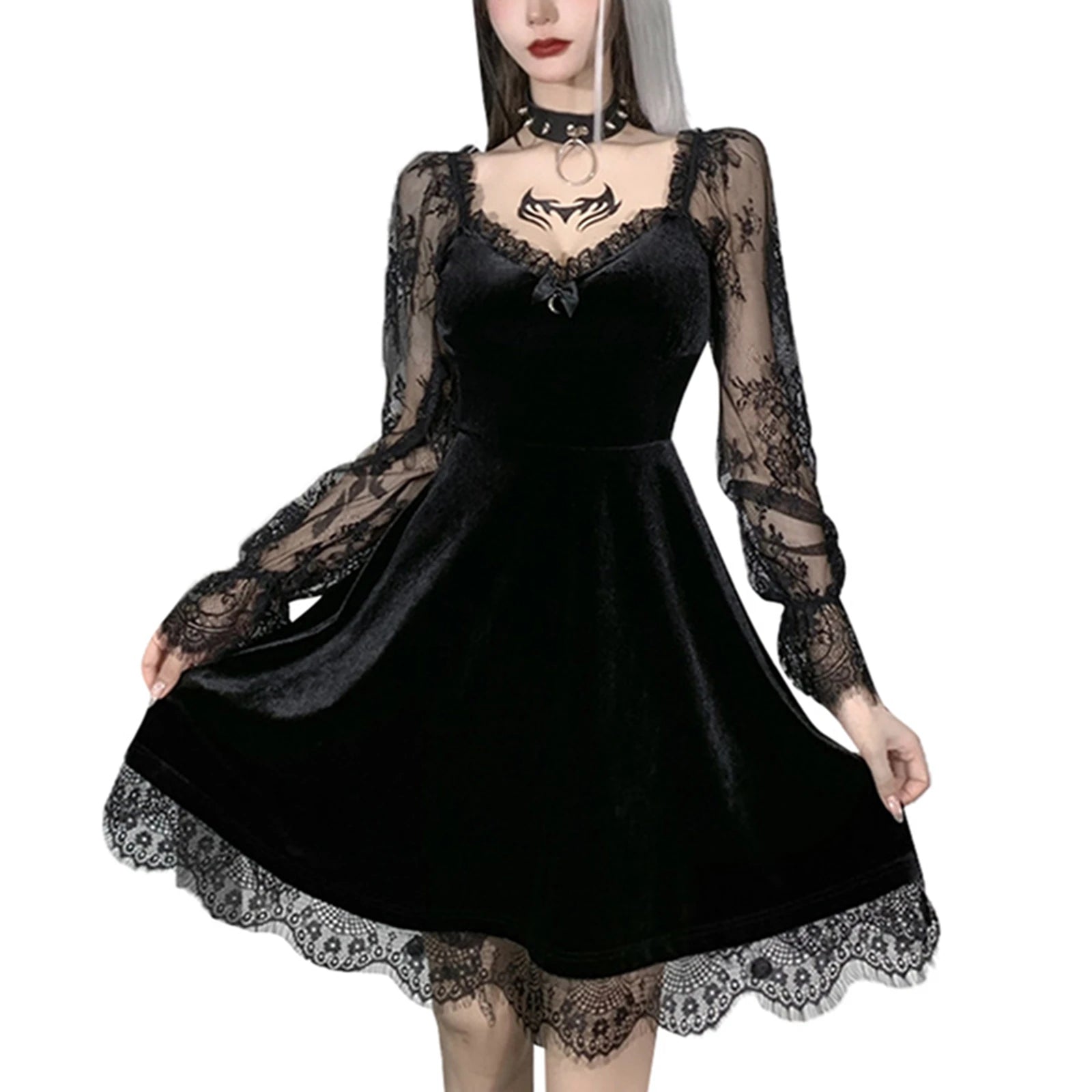 Neo Gothic Lace V-Neck Dress