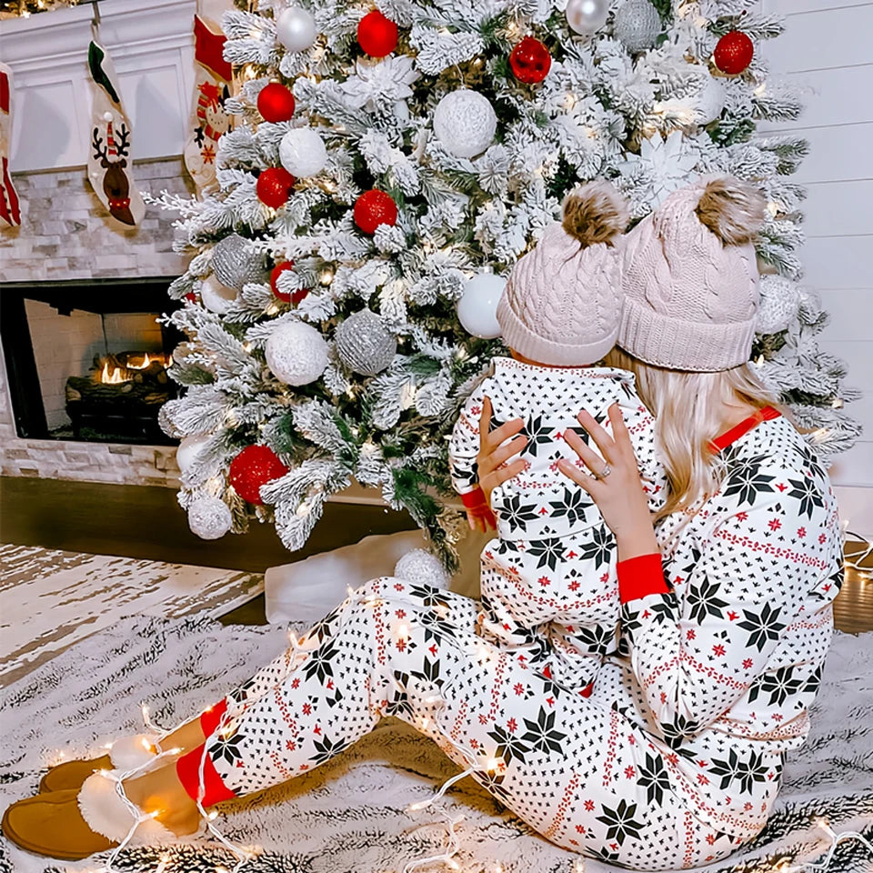 Mom & Daughter Retro Print Christmas Pajama Set