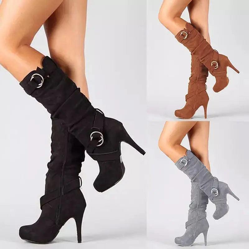 Velvet Edge Knee-High Platform Stiletto Boots