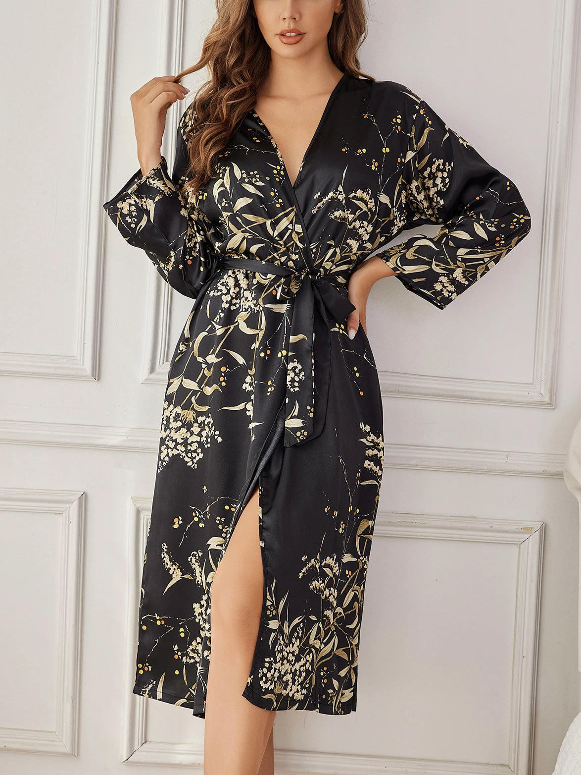 Elegant Floral Silk Robe