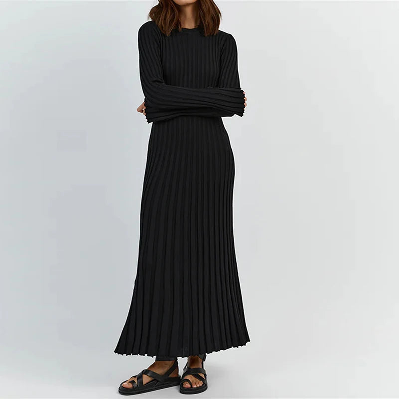 Ribbed Knit Tie-Waist Maxi Bodycon Dress