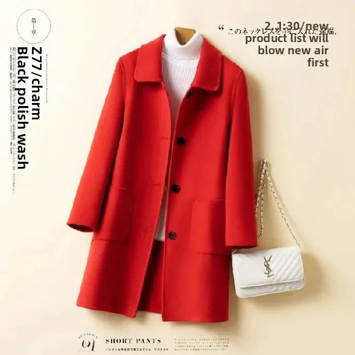 Korean Chic Double-Breasted Cashmere Wool Coat