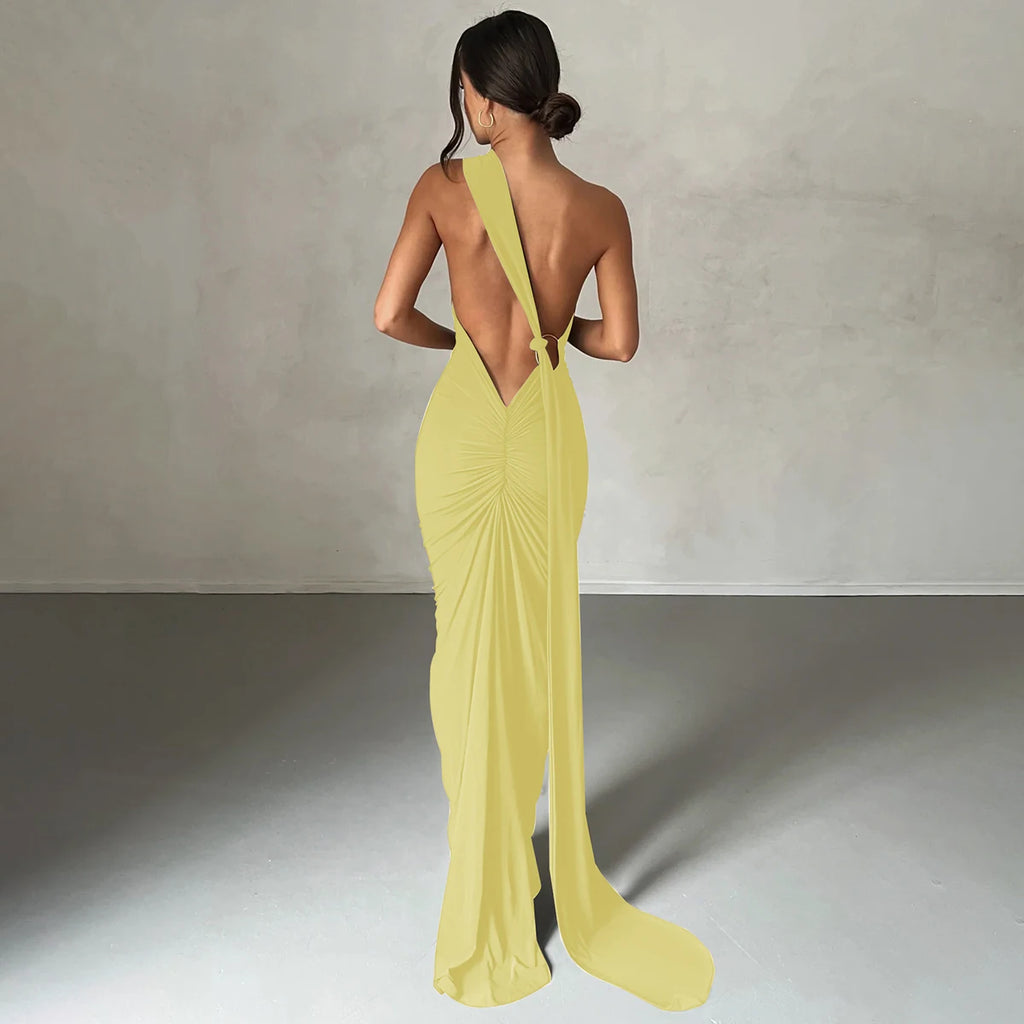 One-Shoulder Scarf Loop Maxi Dress