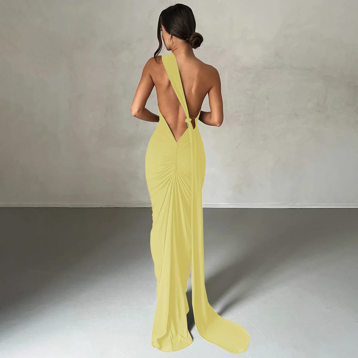 One-Shoulder Scarf Loop Maxi Dress