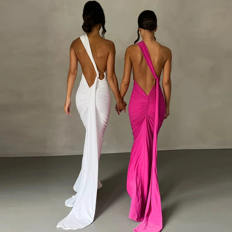 One-Shoulder Scarf Loop Maxi Dress