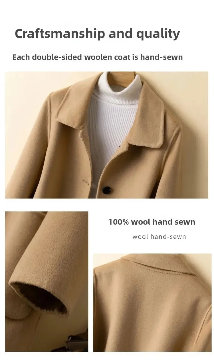 Korean Chic Double-Breasted Cashmere Wool Coat