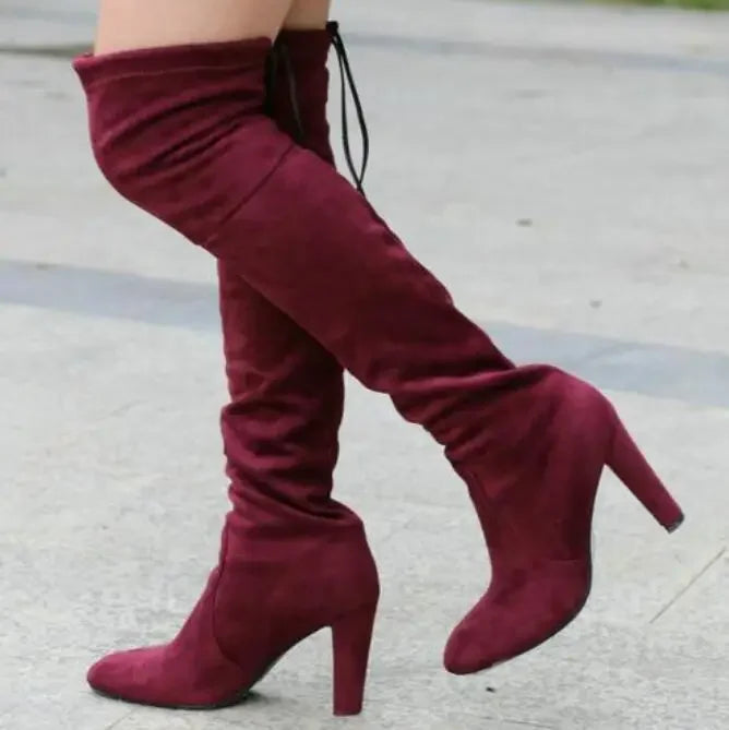 Slip-On Stretch High Heel Thigh Boots