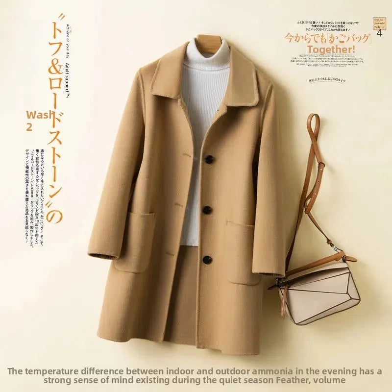 Korean Chic Double-Breasted Cashmere Wool Coat