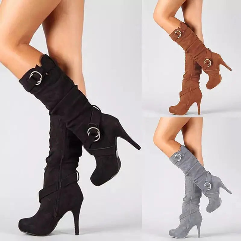 Velvet Edge Knee-High Platform Stiletto Boots