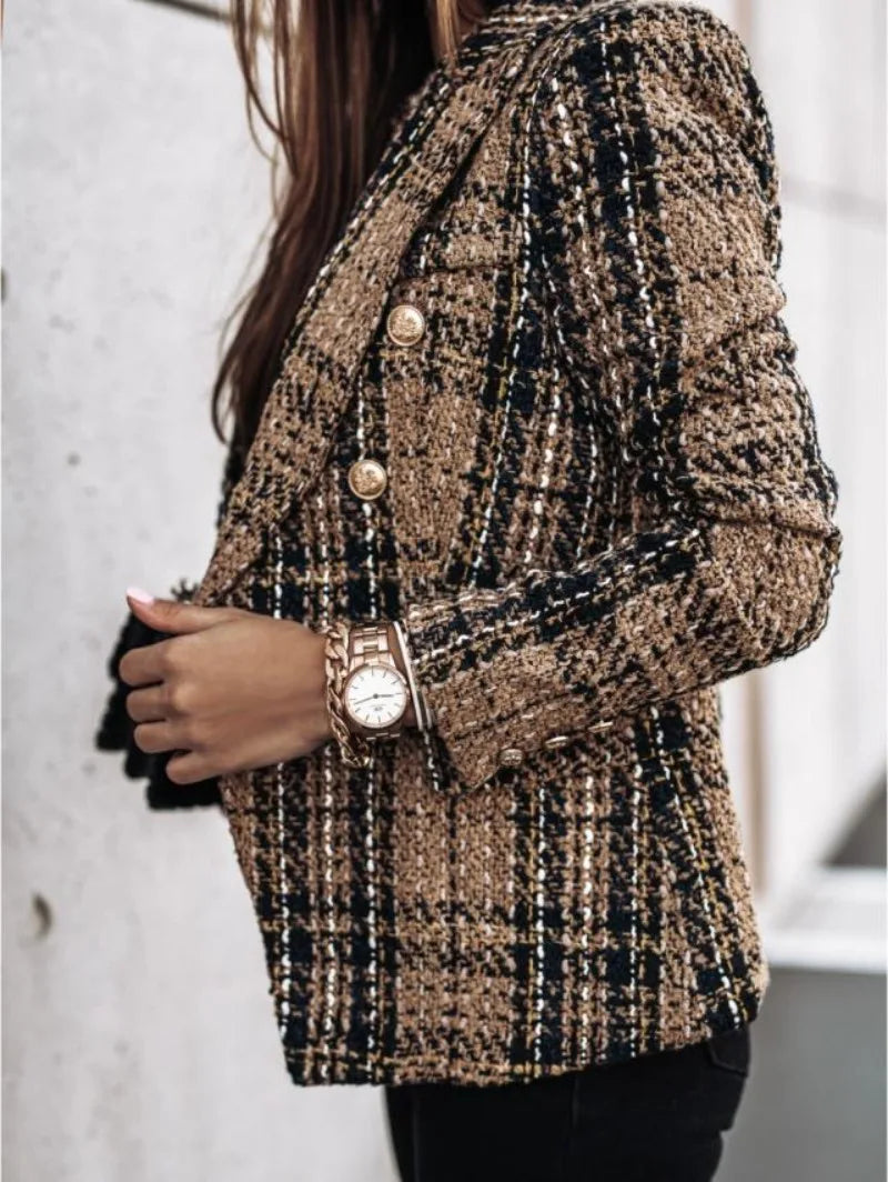 Vintage Plaid Double-Breasted Blazer