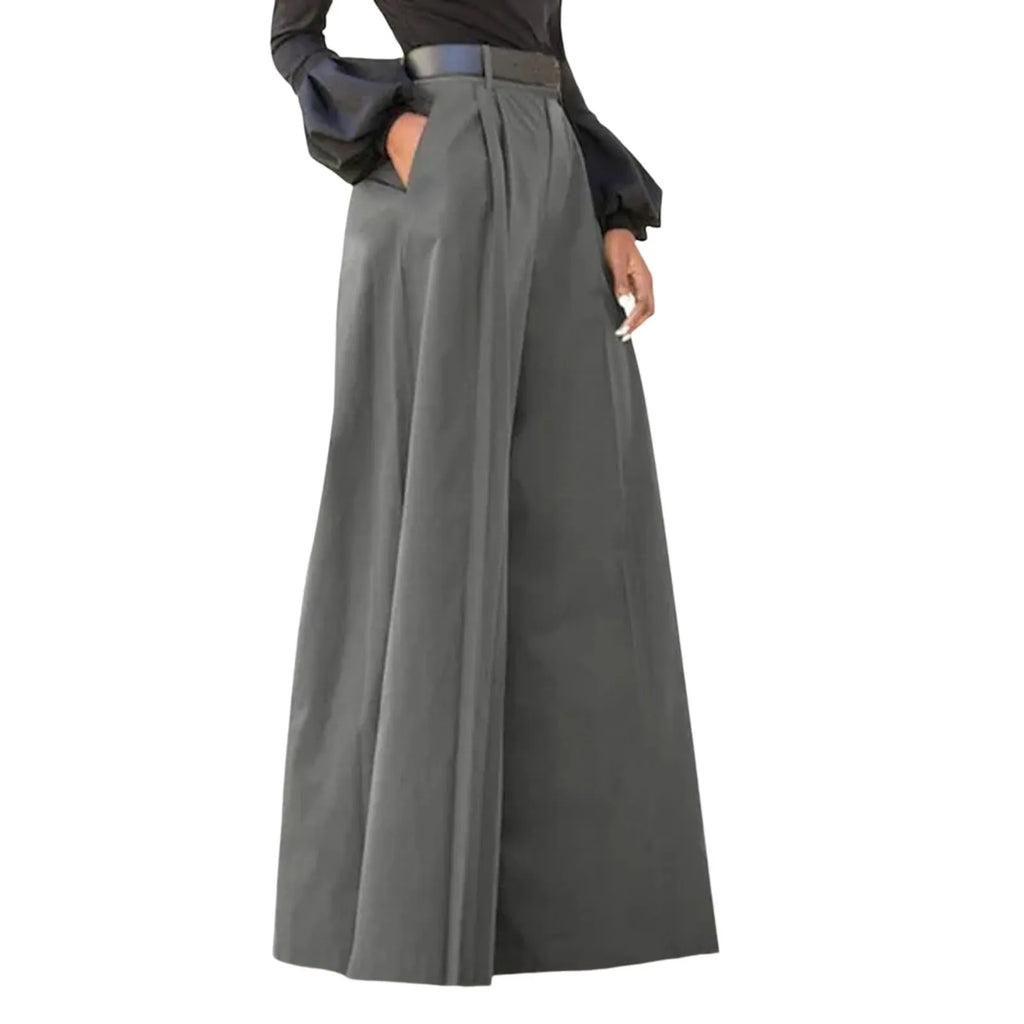 Cotton-Linen Flared Palazzo Trousers