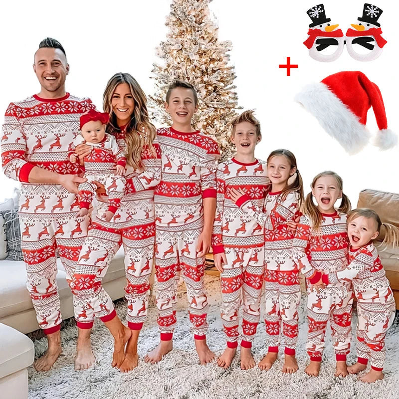 Mom & Daughter Retro Print Christmas Pajama Set