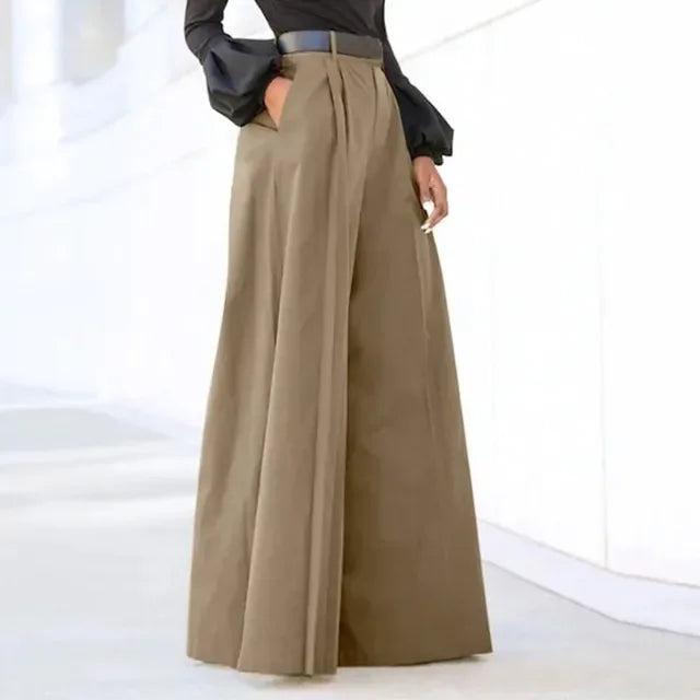 Cotton-Linen Flared Palazzo Trousers