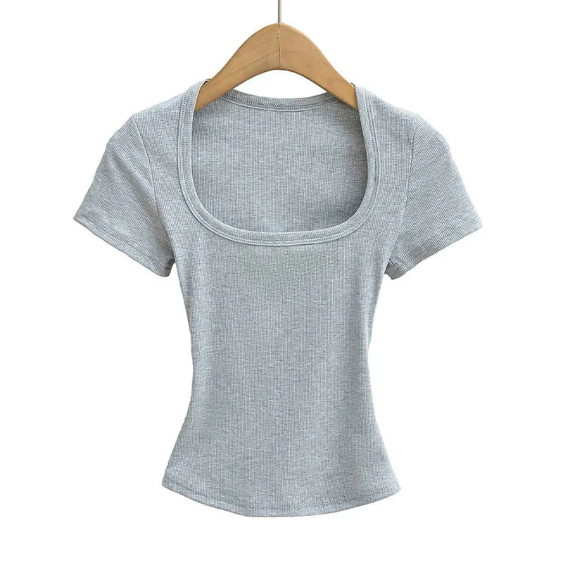 Elastic Square-Neck Crop Tee